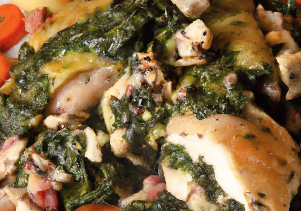 Sicilian chicken roulade with spinach served in thick slices