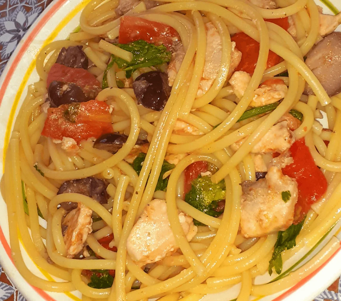 Bucatini with swordfish tomato sauce