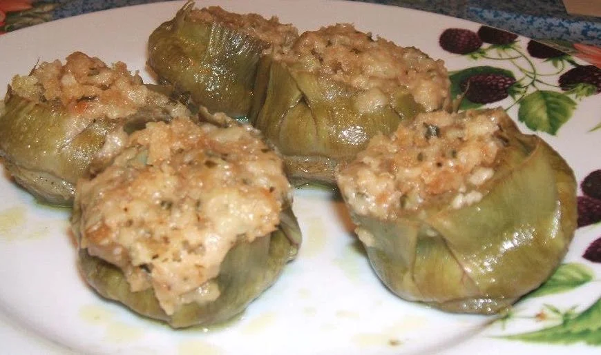 Sicilian stuffed artichokes filled with cheese and herbs