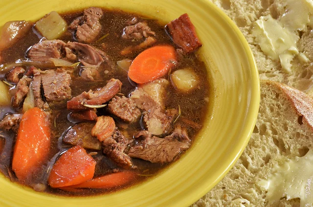 Mutton stew with potatoes served warm