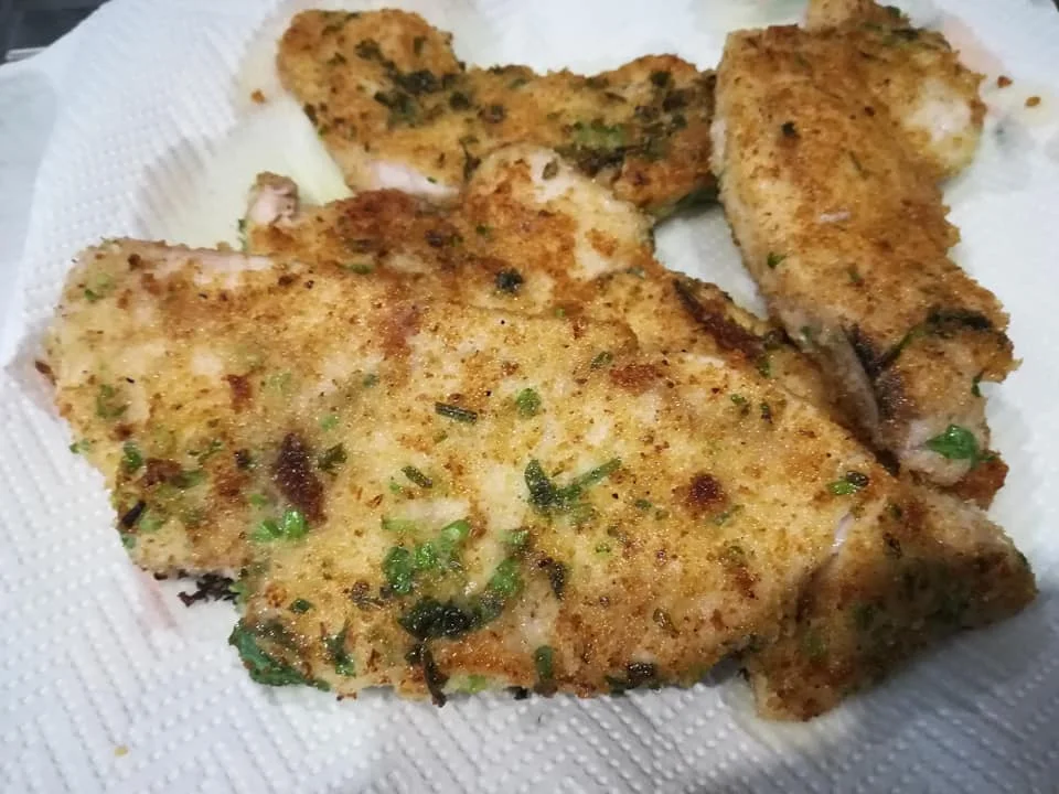 Crisp Sicilian-style swordfish cutlet on a plate