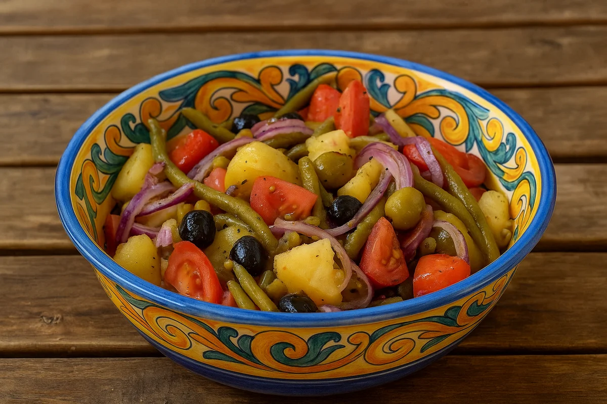 Insalata Vastasa con patate, fagiolini, pomodorini e olive